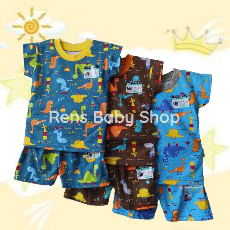 SNI RIDGES Baju Celana Pendek Print Full Warna S M L XL anak dinosaurus fox