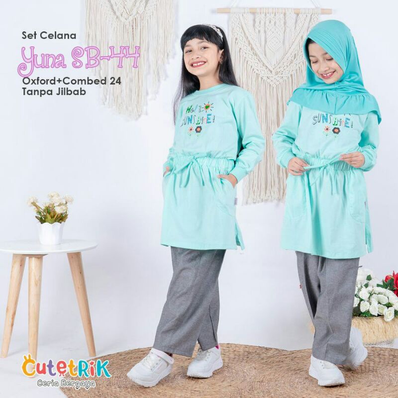 Setelan celana tunik anak cewek Yuna tosca kaos by Cutetrik