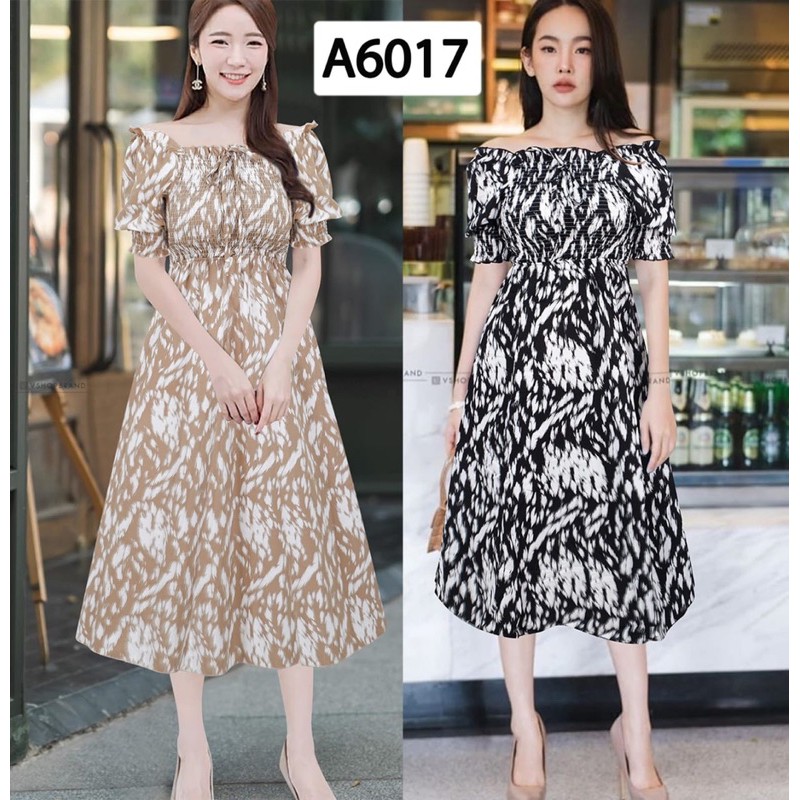 BAJU WANITA DRESS KERUT DADA SMOKE IMPORT PREMIUM FASHION PEREMPUAN FULL MOTIF FA6017