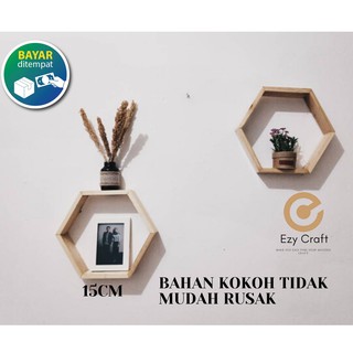  RAK  KAYU  HEXAGONAL KECIL 1 PCS RAK  SEGI  ENAM  DINDING  