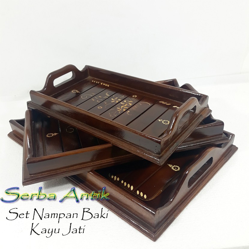 

Nampan Baki tepak Set 3 Kerajinan Lokal Peralatan Dapur kayu Jati