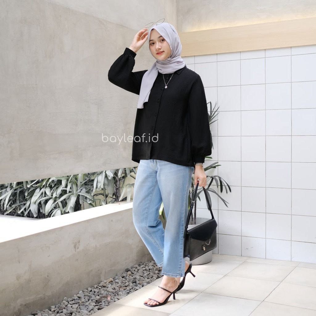 baju atasan kemeja polos lengan panjang kerja kantor kuliah fashion ootd cewek wanita murah