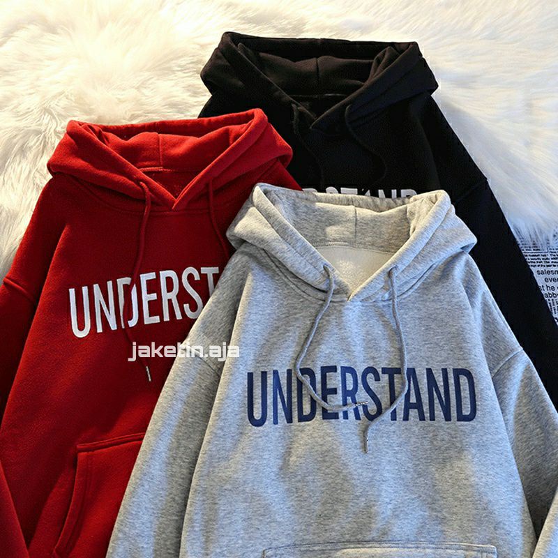 (S - 6XL) Hoodie BIG SIZE UNDERSTAND Jaket JUMBO Jumper Street Style Harajuku Korean Style OVERSIZE Unisex S M L XL XXL 3XL XXXXL 5XL Fleece Pria Wanita Cream Maroon Grey Abu Muda Merah