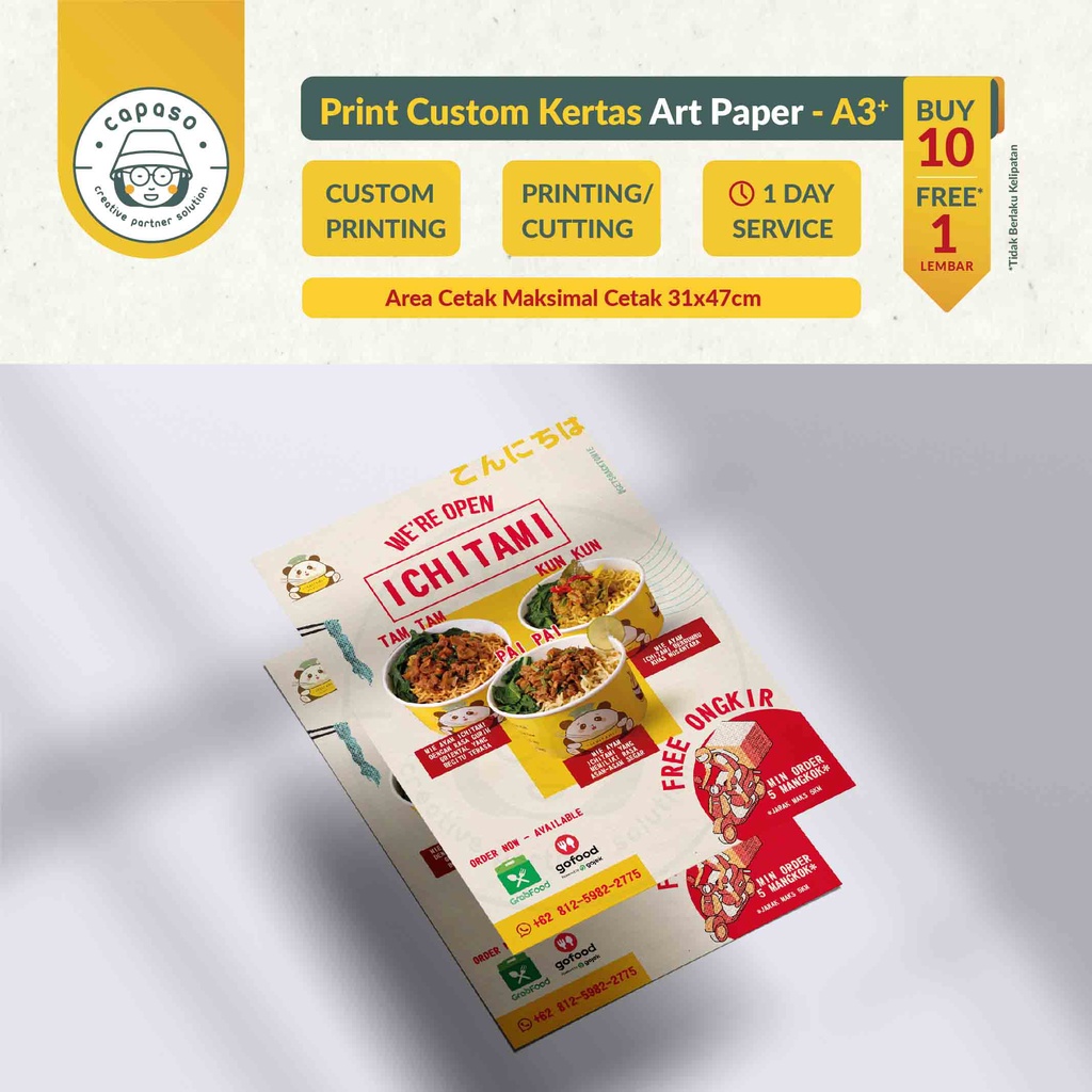 

Cetak Print A5 Custom Kertas Art Paper Flyer Label Makanan Poster
