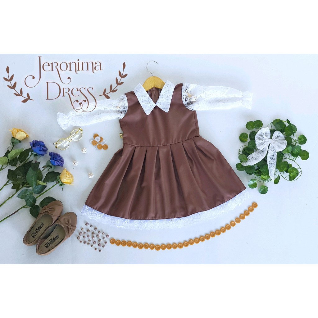 DRESS JERONIMA NEWBORN/DRESS ANAK/GAUN ANAK/BAJU PHOTOSHOT/BAJU BAYI WARNA COKLAT TUA SIZE NEWBORN-1