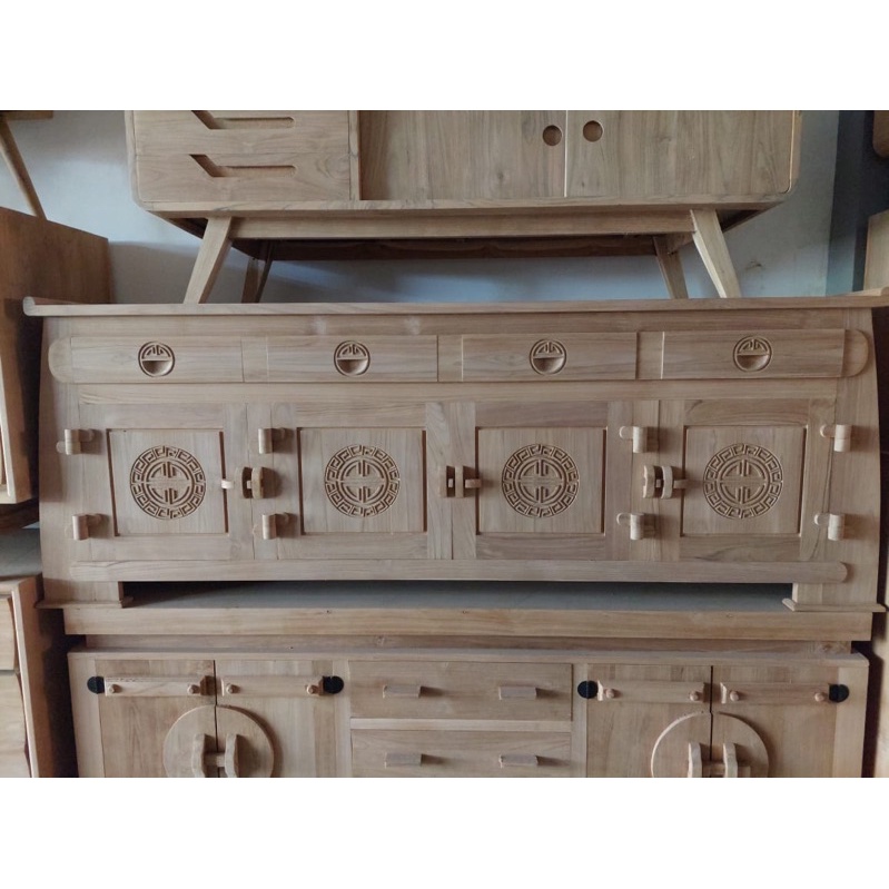 Bufet Hongkong 4 Pintu,4 Laci Kayu Jati Grade A