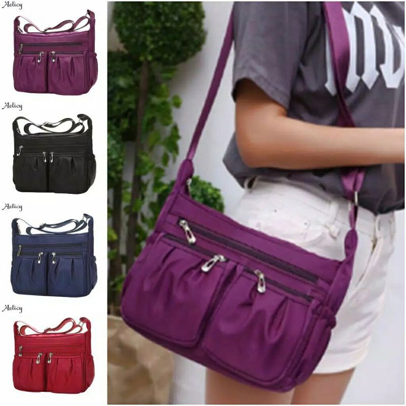 2.2 COD SALE - TAS SELEMPANG KOREAN WANITA RESLETING TIGA WARNA HITAM, MERAH, MAROON, NAVY UKURAN BESAR