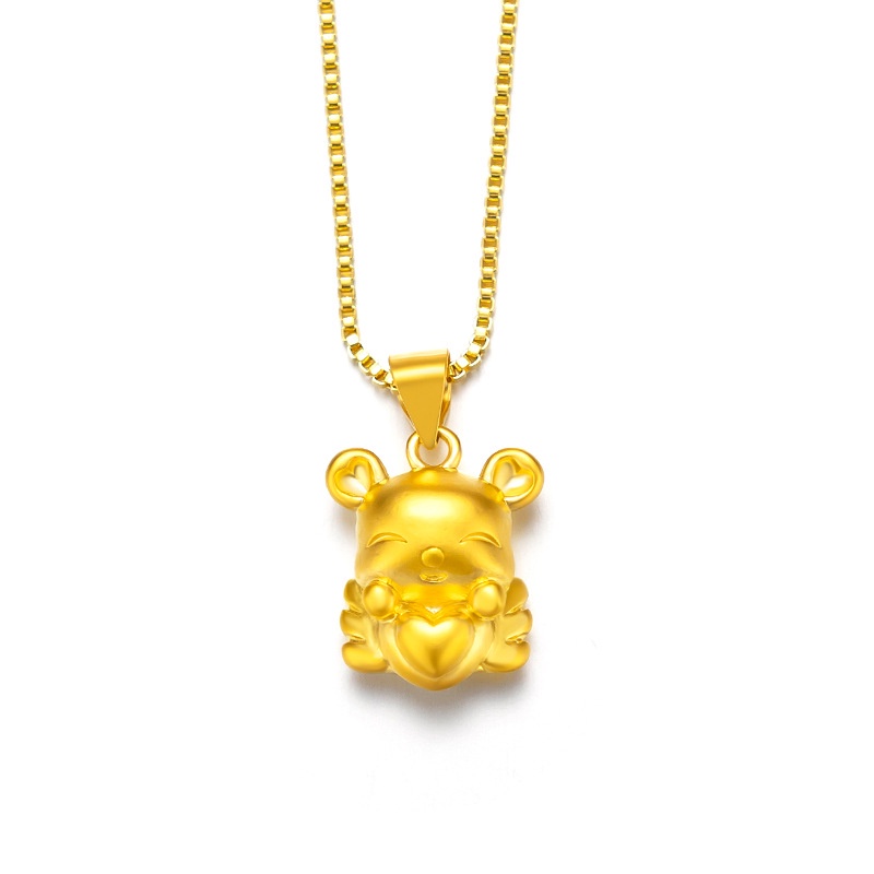 Kalung Klavikula Hias Liontin Beruang Emas Asli Kadar 375Gaya Korea Untuk Wanita