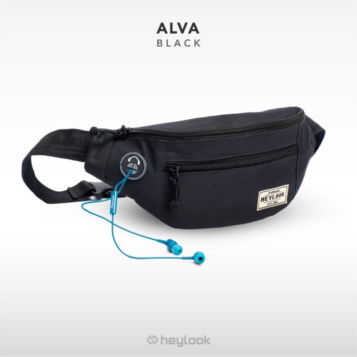 TAS PRIA TAS SELEMPANG PRIA WAIST BAG ALVA PRIA SLING BAG GADGET DISTRO PRIA - BLACK terbaru import 