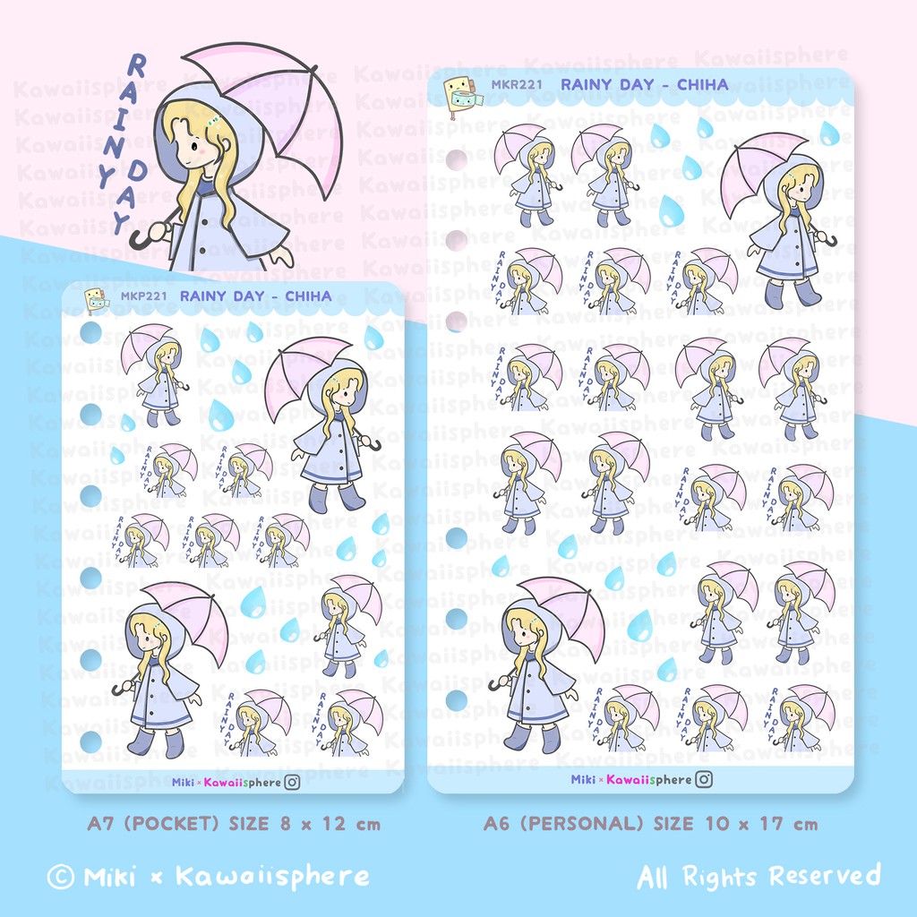 

Rainy Day - Chiha Sticker Sheet | A6 / A7 Ring Binder Planner Refill Sticker