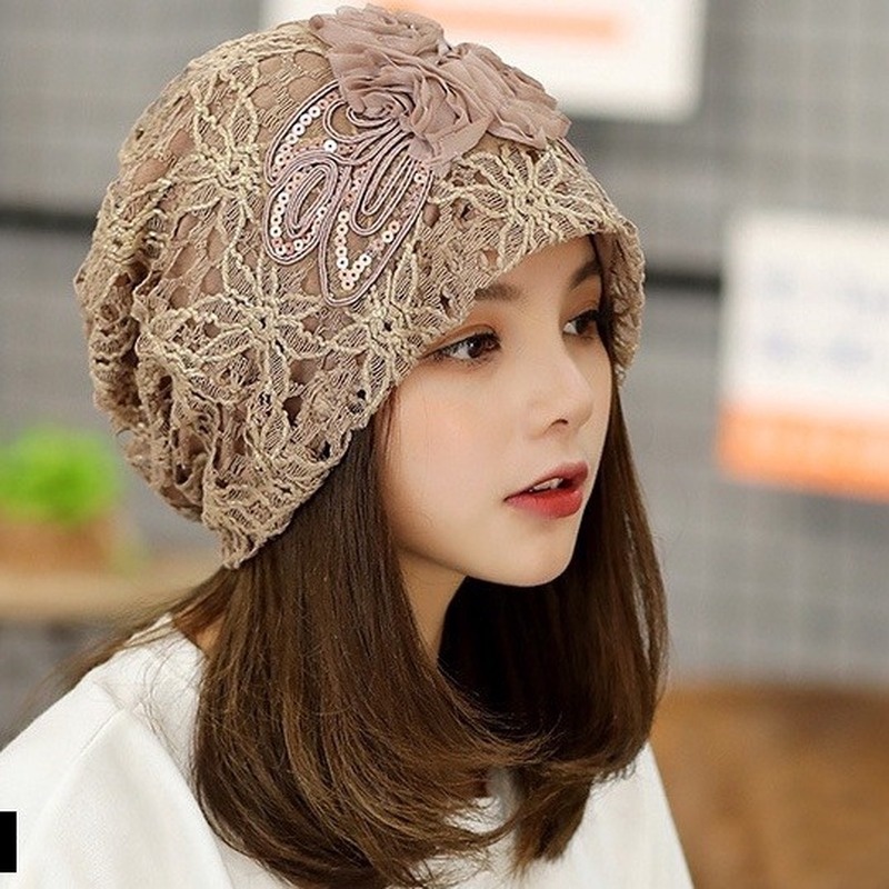 Topi dome Bahan lace Motif Bunga Untuk Wanita 220329