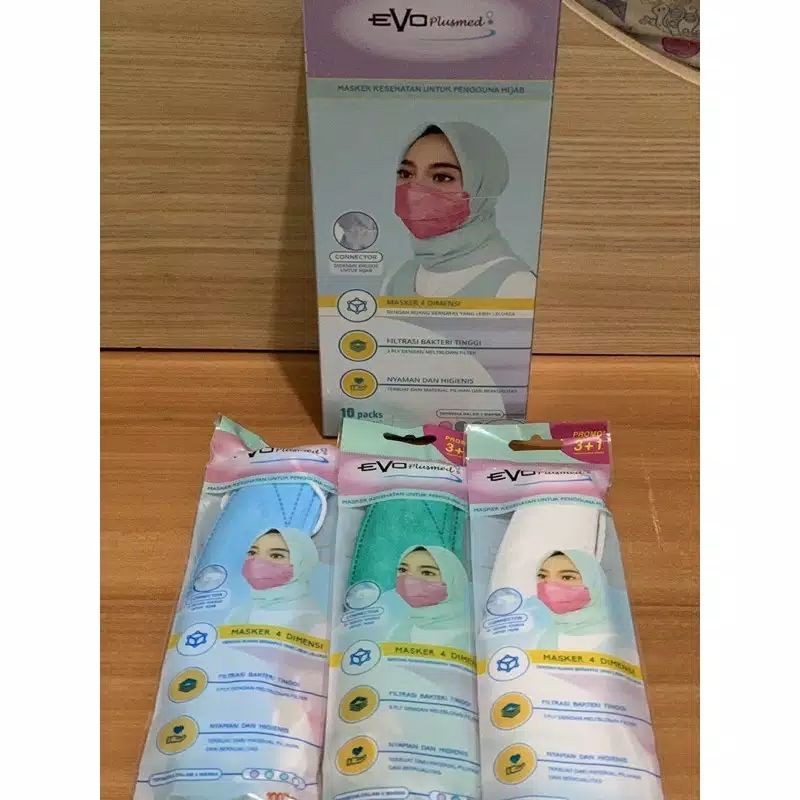 Masker Evo Hijab / Masker Headloop 1 sachet isi 4pc