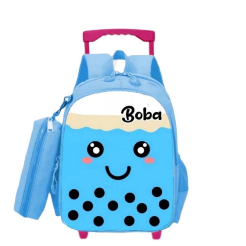 Tas Troli Boba - Ransel Troli Boba Anak SD - Tas Troli Sekolah Anak SD  Karakter - Boba Gemes  - Tas Troli Anak Perempuan SD- Tas Troli Sekolah Anak Perempuan Karakter Lucu