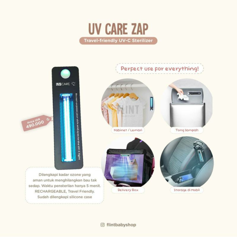 UVcare uv care pocket ZAP sterilizer lampu uv mainan anak traveling white putih