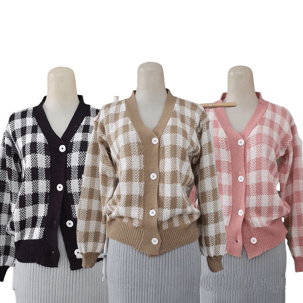 SN - Cardigan rajut  kotak / Cardigan catur korean style