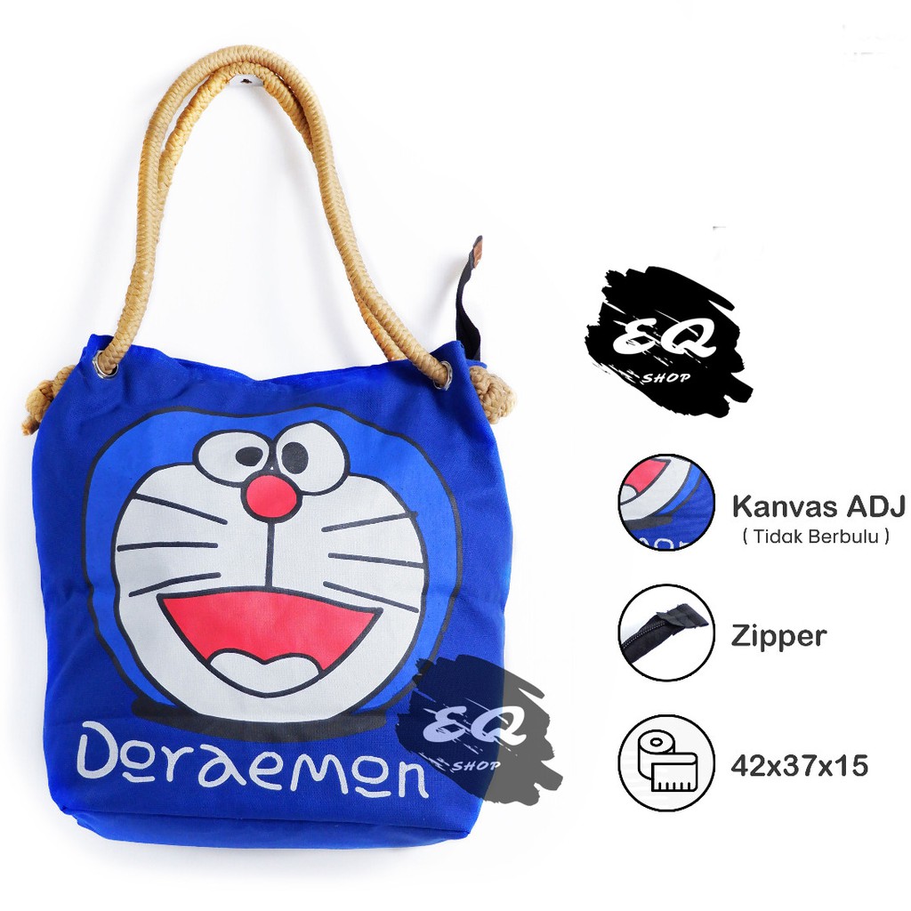 EQ_Tote bag kanvas tali sumbu motif DORAEMON