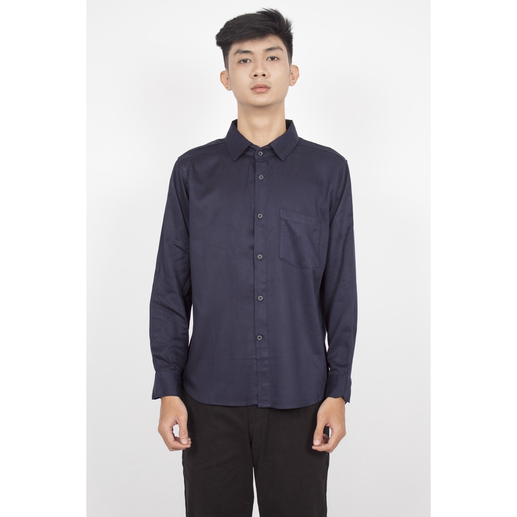 Fortglass Long shirt MOSCO Kemeja Rayon Twill Polos Pria Lengan Panjang Formal Hitam Putih Navy Maroon Khaki Olive