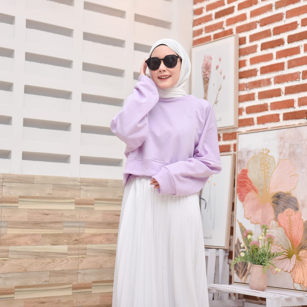 OVERSIZE CROP SWEATER - SWEATER WANITA TERBARU - BAHAN FLECE TEBAL DAN LEMBUT-purple