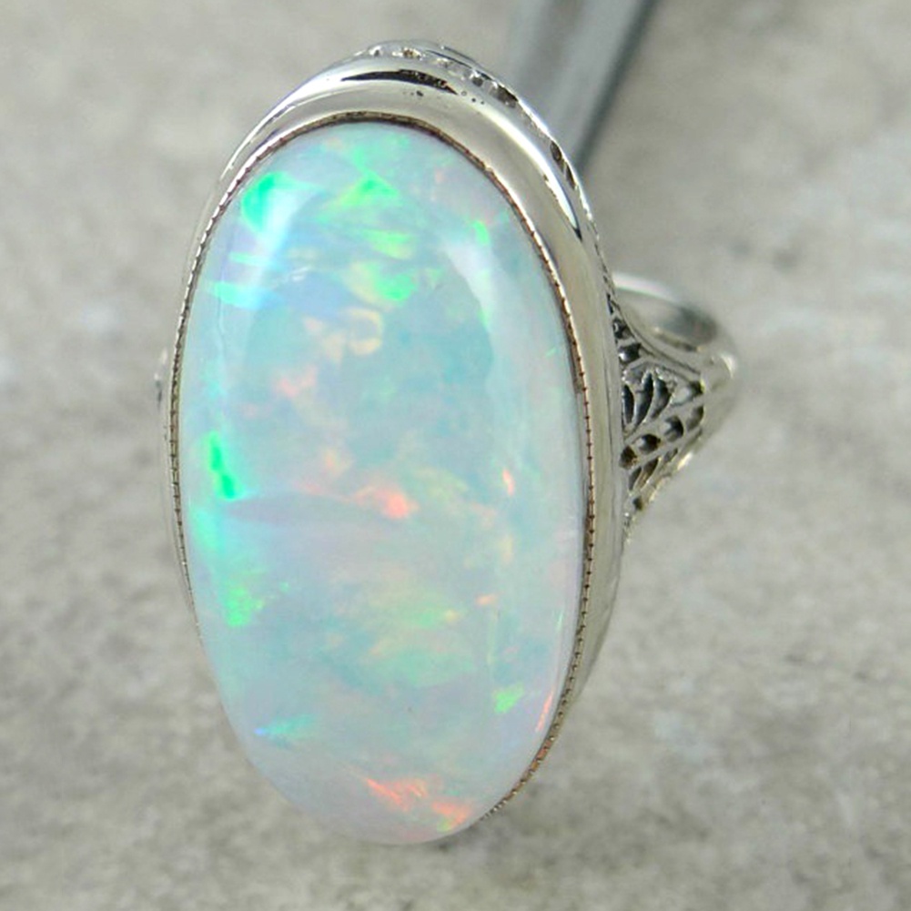 Hu Hu Hu Hu Hu Alat Bantu Pasang Kacamata♡ Cincin Wanita Hias Opal Imitasi Besar Gaya Vintage Untuk Pertunangan / Anniversary / Hadiah