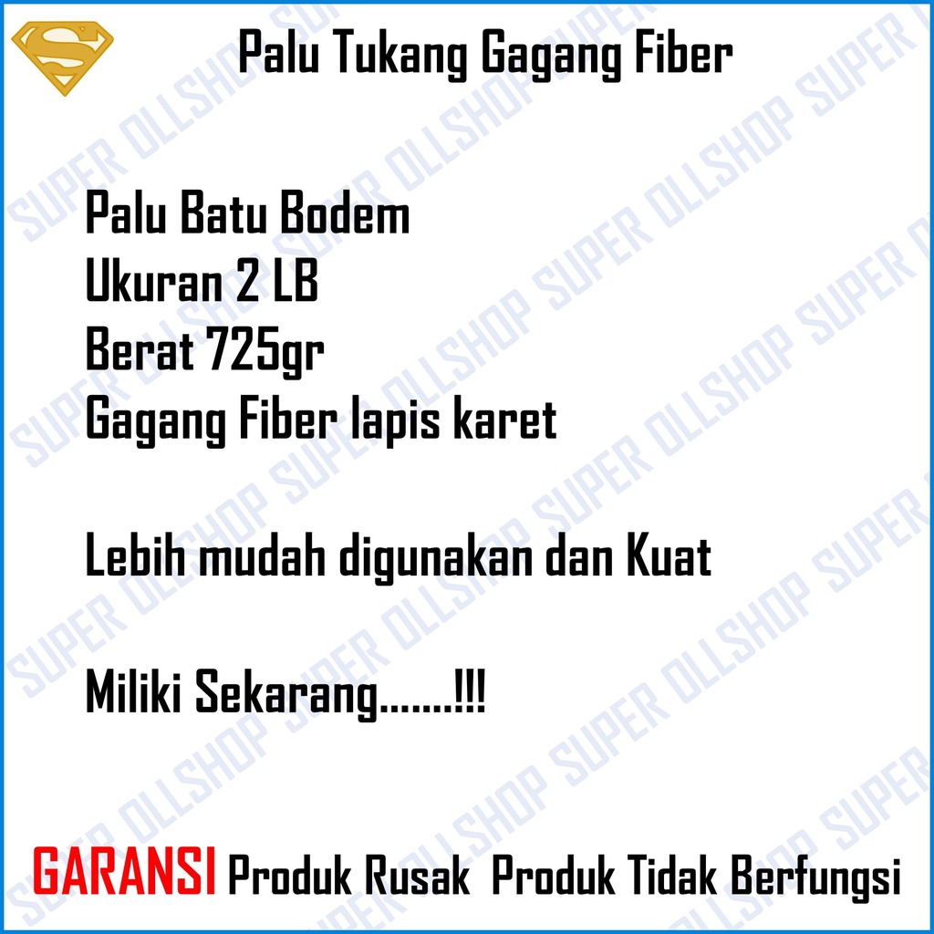 Palu Martil Batu Bodem Bogem Godam Hammer Gagang Fiber Kecil Besar 2 Lb 3 Lb