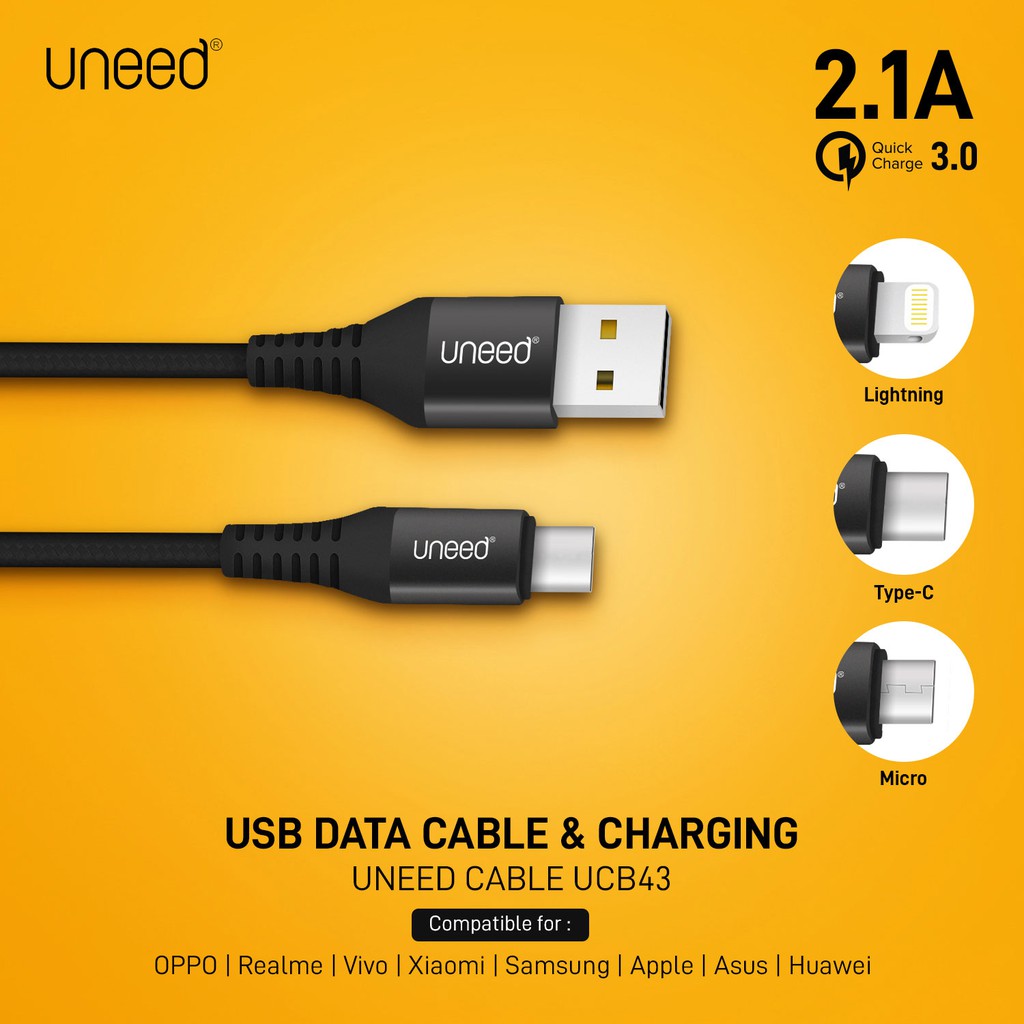 UNEED Nylon Braided Kabel Data Micro USB / iPhone