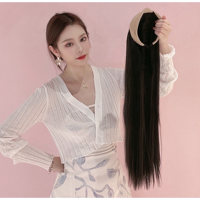 Wig Bando Wanita Panjang Lurus dan Lembut Wig Bando Simple Praktis / Wig Headband Natural Fashion Long Straight Hair