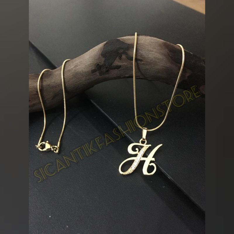 PROMO KALUNG TITANIUM HURUF ABDZ TERLARIS ANTI KARAT LAPIS EMAS MEWAH TIDAK LUNTUR LIOTIN HURUF GOLD