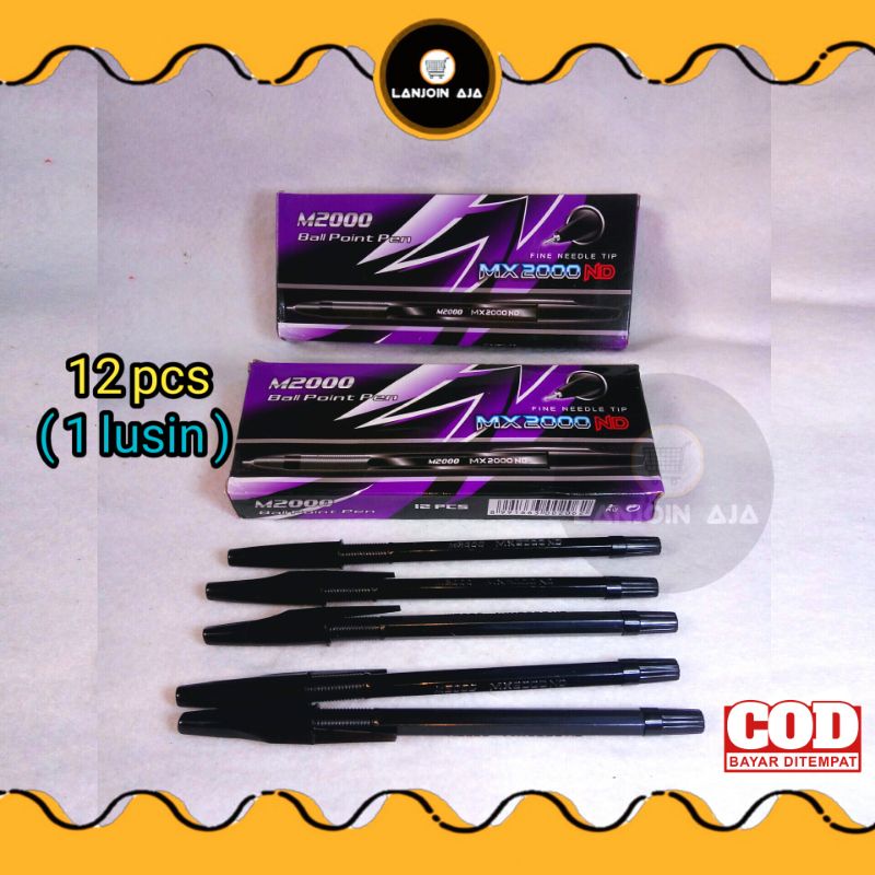 

[ 12 pcs ] Murah 1 lusin pulpen M2000 tinta hitam/ 1 kotak pena hitam Ballpoint MX2000