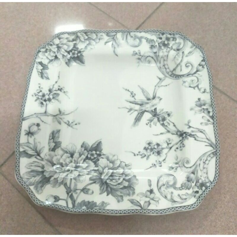 Piring Keramik Kotak 25x25 cm - Bird Hitam Putih