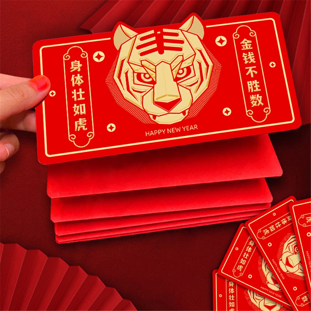 (Cod Tangding) Amplop Angpao Tahun Baru Cina / Imlek 2022 Warna Merah Motif Kartun Harimau