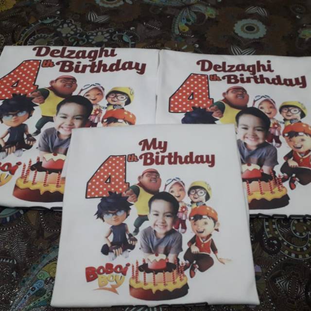 Kaos boboi boy (bisa tambah foto request design couple family) / kaos ultah anak / kaos boboiboy