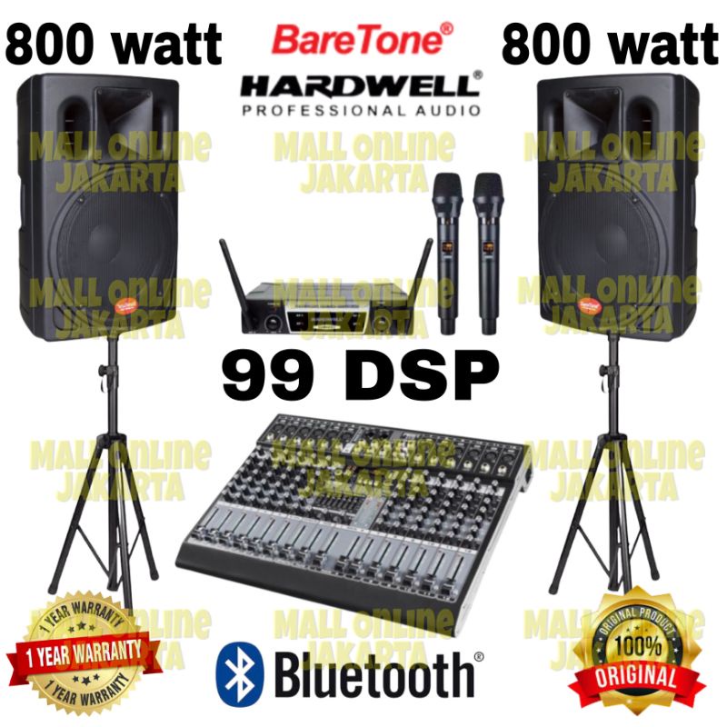 Paket speaker aktif baretone 15 inch 800 watt mixer 12 channel 99dsp original