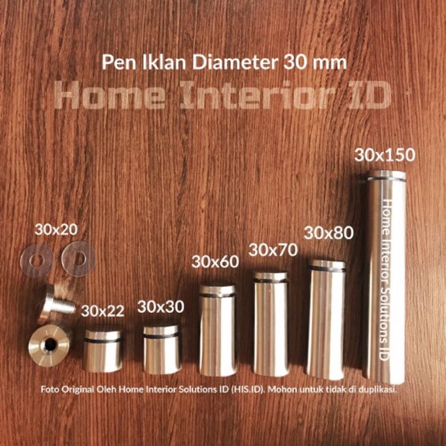 Pen Iklan 30 x 25 mm Stainless Steel - Baut Akrilik - Pen Reklame