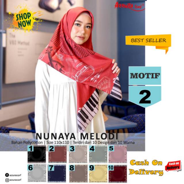 Jilbab Segiempat Nunaya Melodi Motif 2  by Azzura Scarf - Kerudung Hijab Scarf Square Murah Original