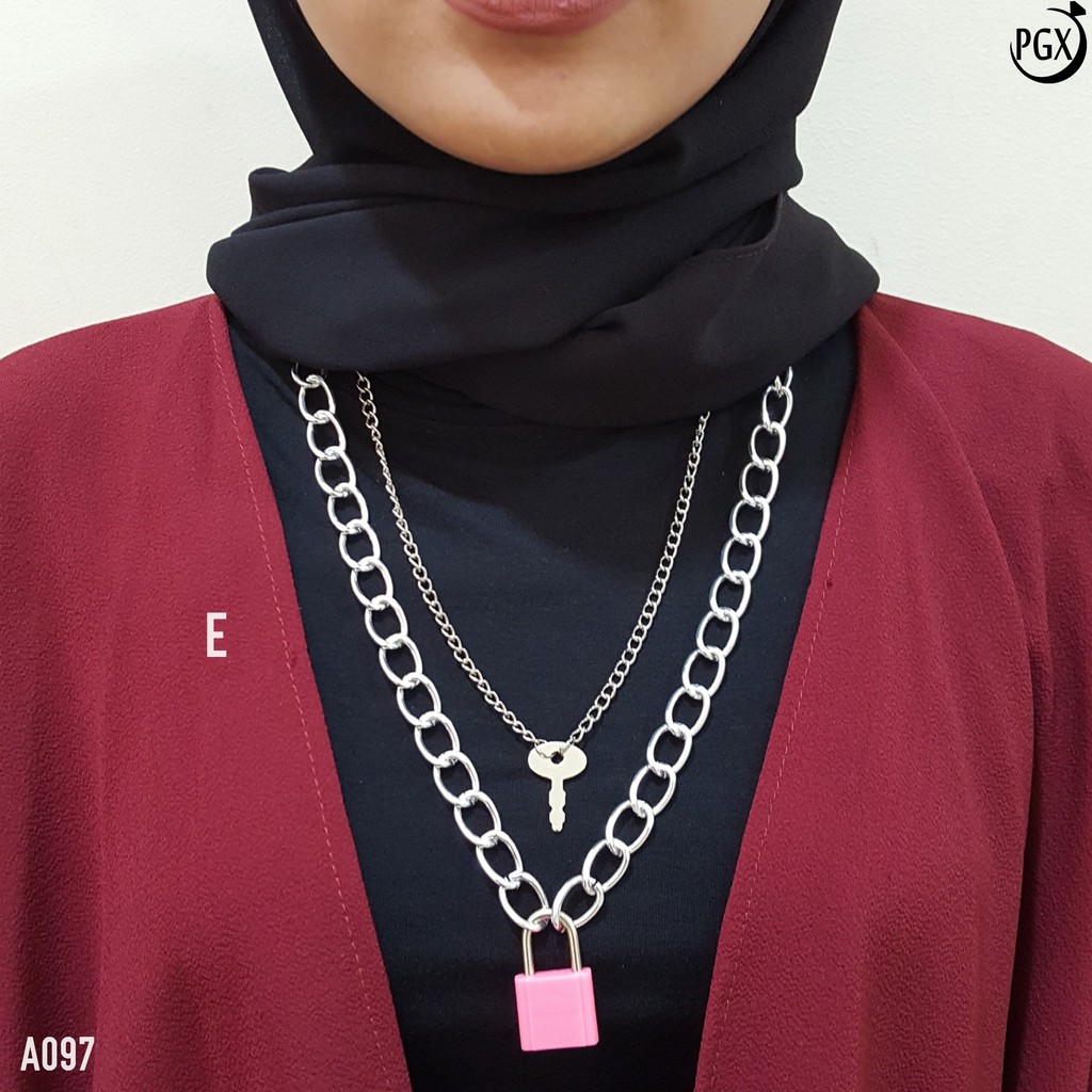 PGX Kalung Rantai Wanita Gembok Panjang Hijab Multilayer - A097