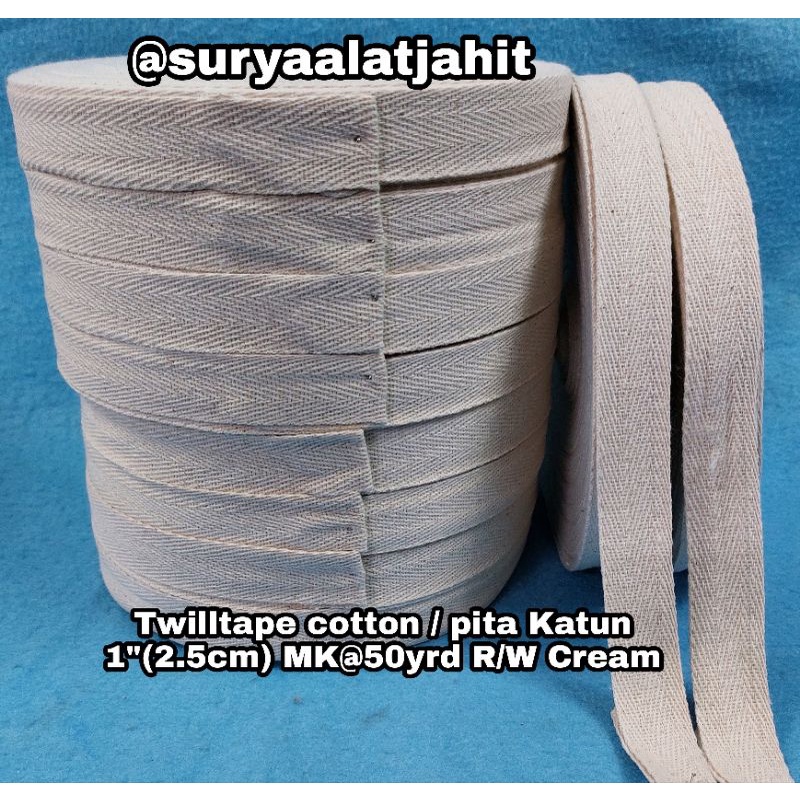 Twilltape Cotton 1in (2.5cm) R/w Cream MK @50Y =rp30.500/1pcs