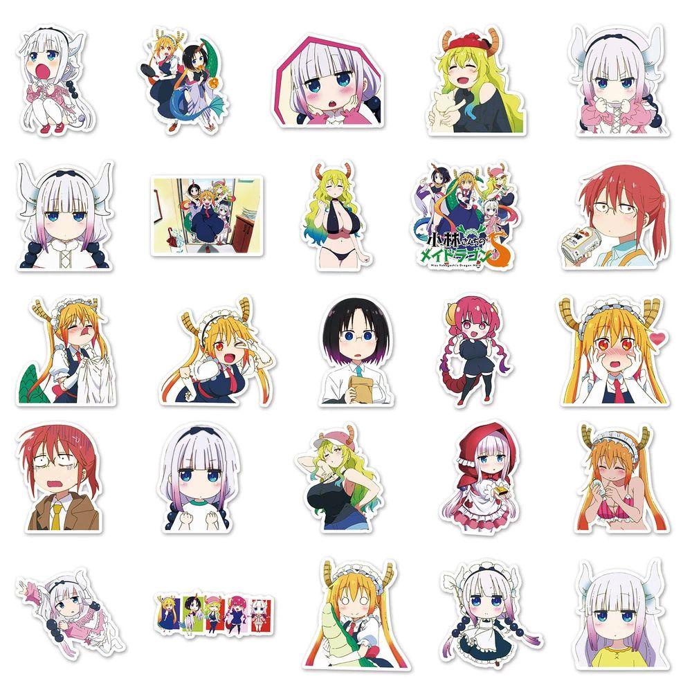 Lanfy Miss Kobayashis Dragon Maid Tahan Air Kreativitas Laptop Self-Adhesive Alat Tulis Stiker Ponsel Dekorasi Graffiti Stiker