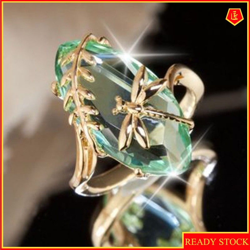 [Ready Stock]Creative Dragonfly Emerald Ring Simple Personality