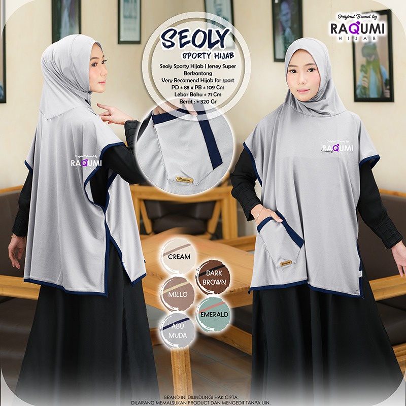 Seoly Sporty Hijab Original Raqumi Hijab Wanita Hijab Jersey Super Hijab Instan Raqumi Seoly Raqumi