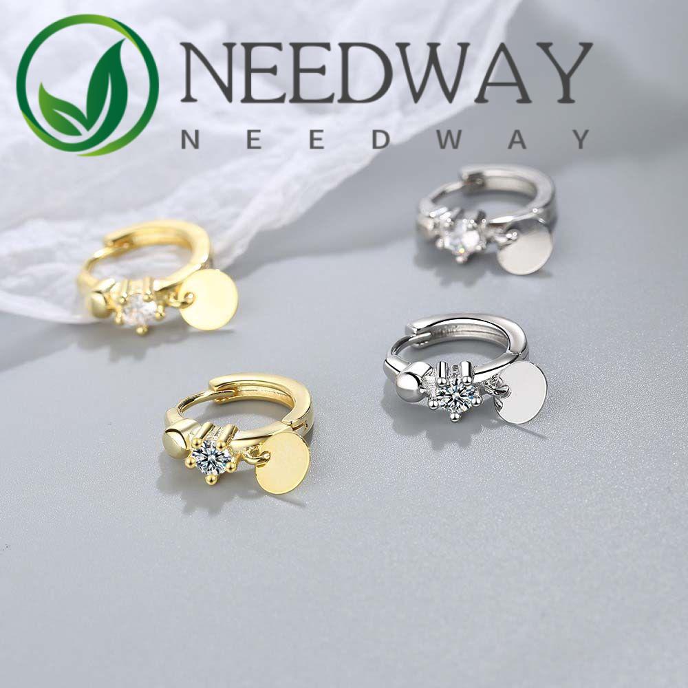 Needway  Personality Circle Ear Buckles Temperament Fashion Jewelry Hoop Earrings Round Shape Trend Korean Geometric Hexagonal Simple Ear studs