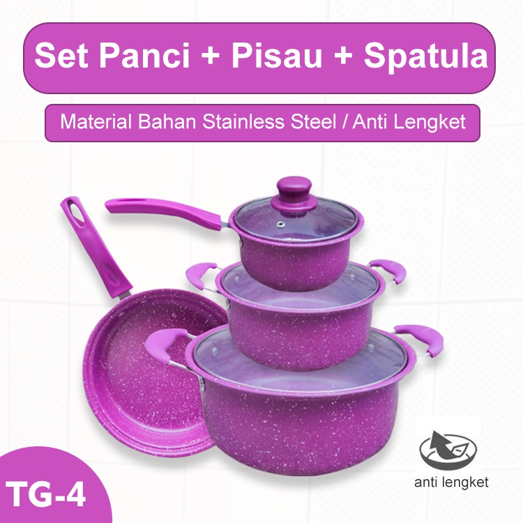 Panci 18 Set Tutup Kaca Serbaguna panci set lengkap stainless steel + Pisau 5PCS DR88