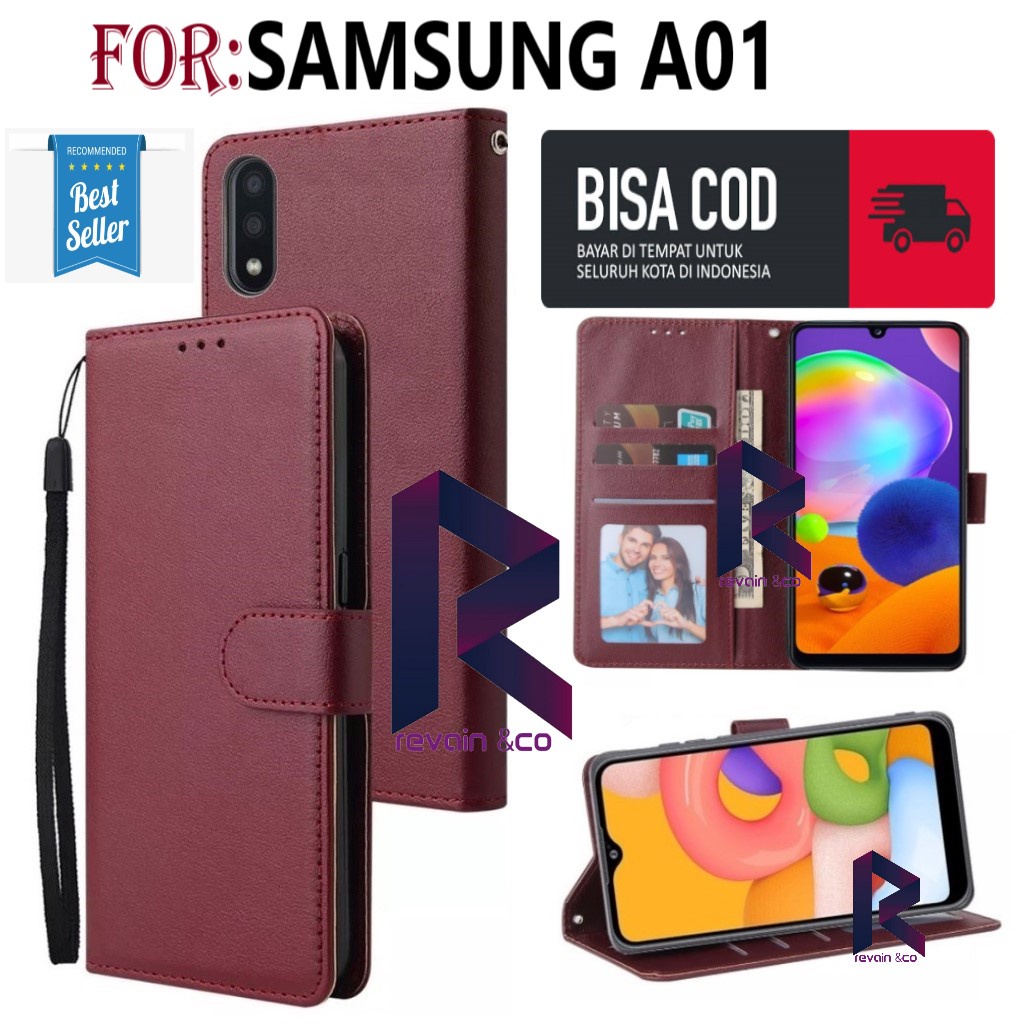 FLIP COVER SAMSUNG A01 FLIP WALLET LEATHER KULIT PREMIUM SARUNG BUKA TUTUP KESING HP FLIP CASE SAMSUNG A01