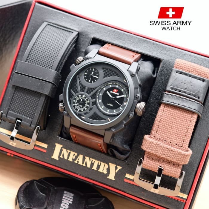 Jam tangan SWI SS ARMY INFANTRY SET COKLAT TUA PRIA MAN STYLE