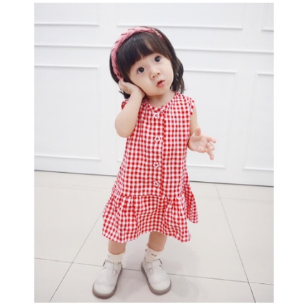 Baju Melody Dress Anak Bayi Perempuan 0-3 tahun Motif Kotak Pakaian Anak Perempuan Lucu Bahan Katun