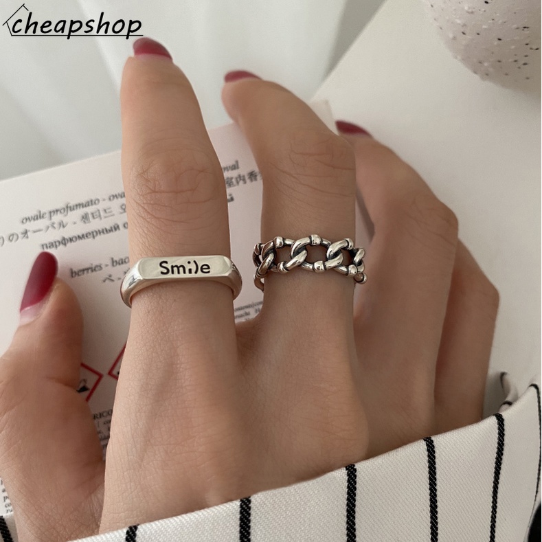 IFYOU 2pcs / set Cincin Jari Desain Smile Cutout Warna Silver Gaya Korea Untuk Wanita