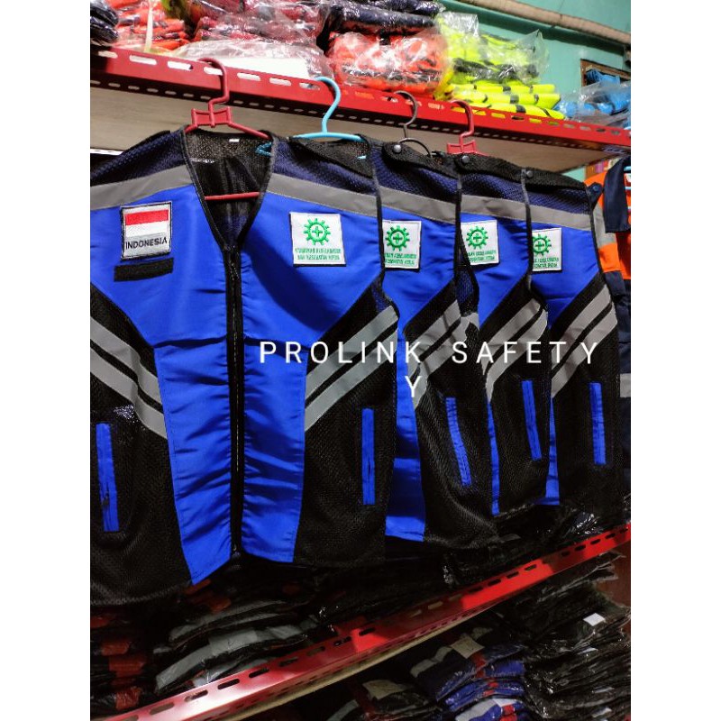 ROMPI SAFETY BIRU BAHAN TASLAN SAMPING JARING BERLOGO K3 BENDERA