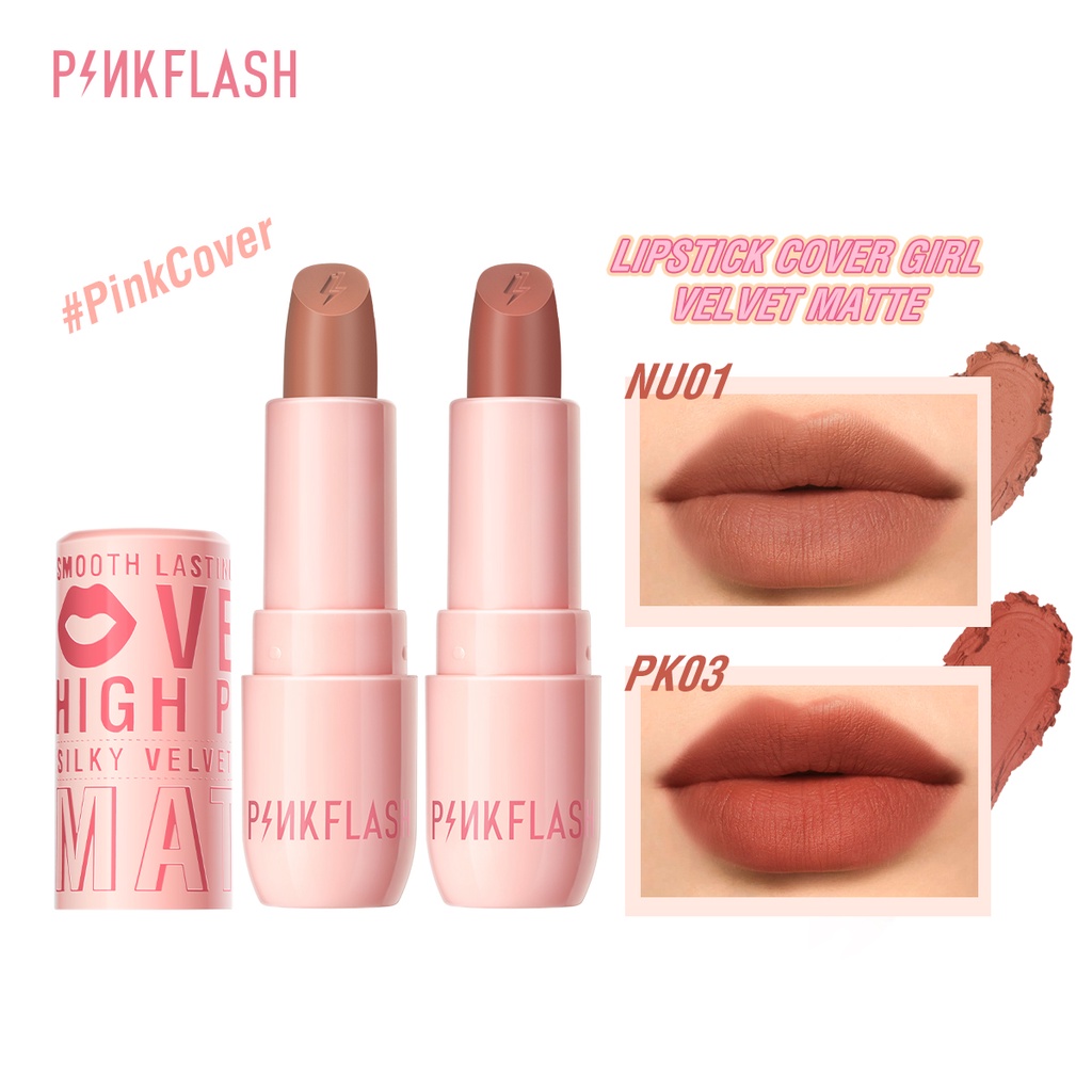 PINKFLASH Lip Cream Velvet Matte Pigment tinggi Tahan Creamy Lipstick #PinkCover