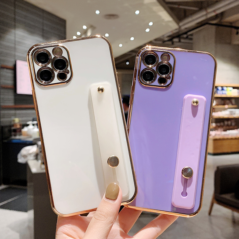 6D electroplating all-inclusive phone case dengan pergelangan tangan cocok untuk iPhone 12 / 12pro 12 mini iPhone 11/11 promax 7/8 / se iPhone 7plus / 8plus 6s / 6splus phone case