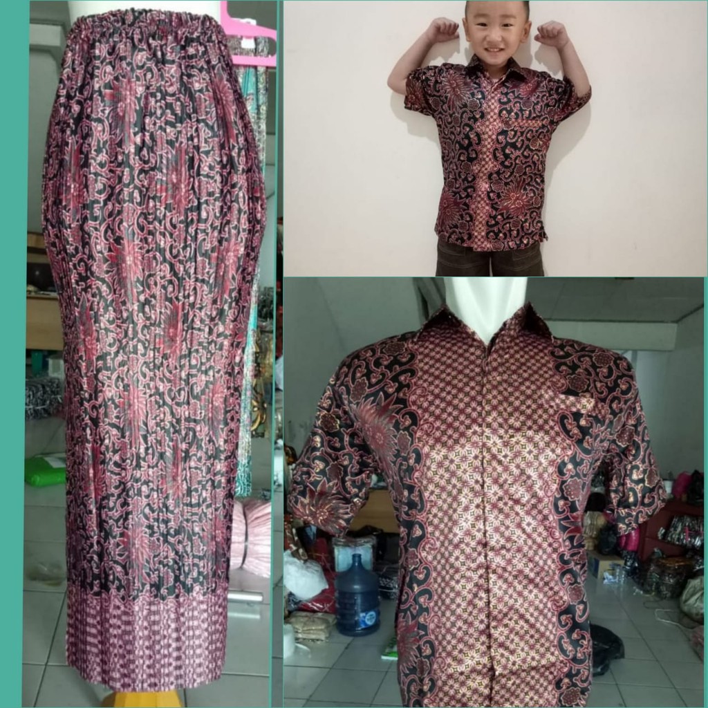 SB Collection Couple Family Nadia Rok Plisket Maxi Jumbo Dan Kemeja Batik Anak Ayah