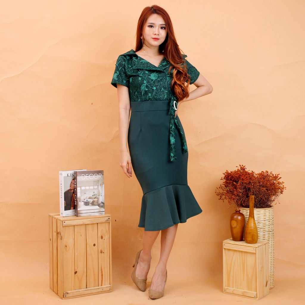 Kathryn collection #4010 , Dres duyung scuba import kombinasi tile bordir gliter mutiara